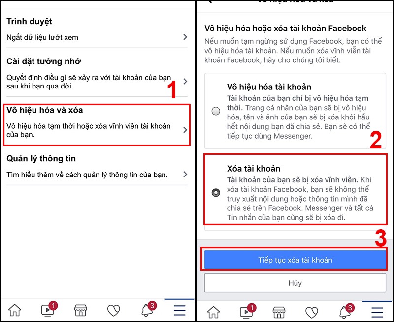 Xoá tài khoản facebook