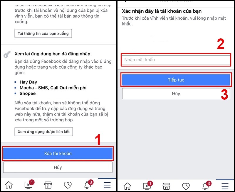 Xoá tài khoản facebook