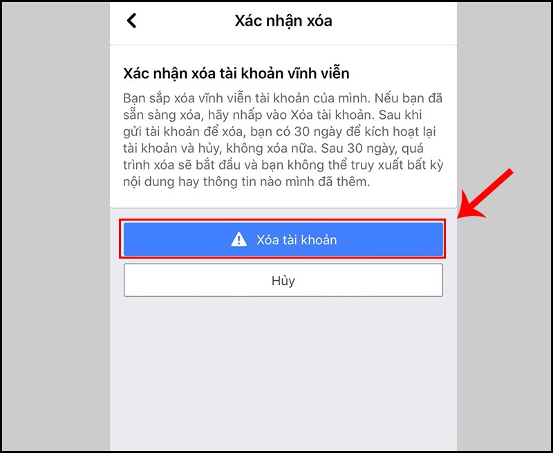Xoá tài khoản facebook