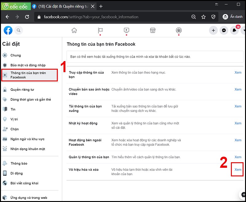 Xoá tài khoản facebook