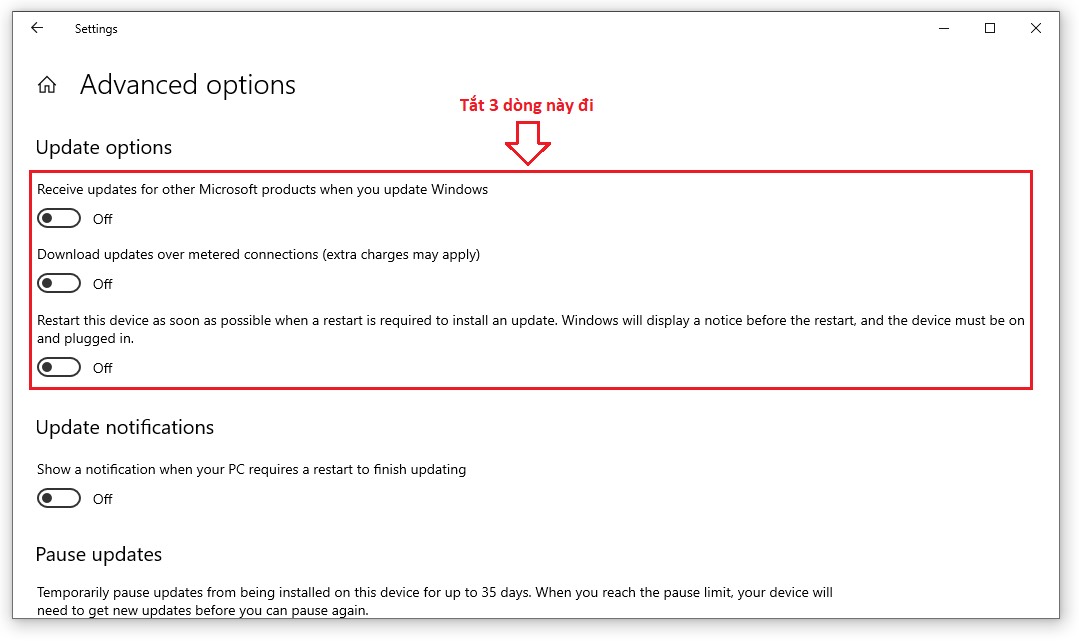 tắt update windows 10