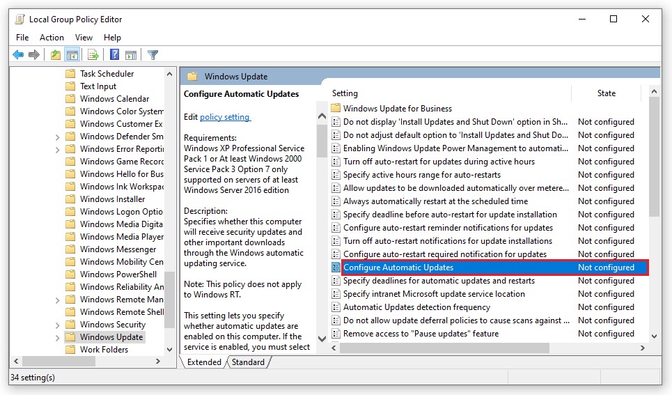 tắt update windows 10