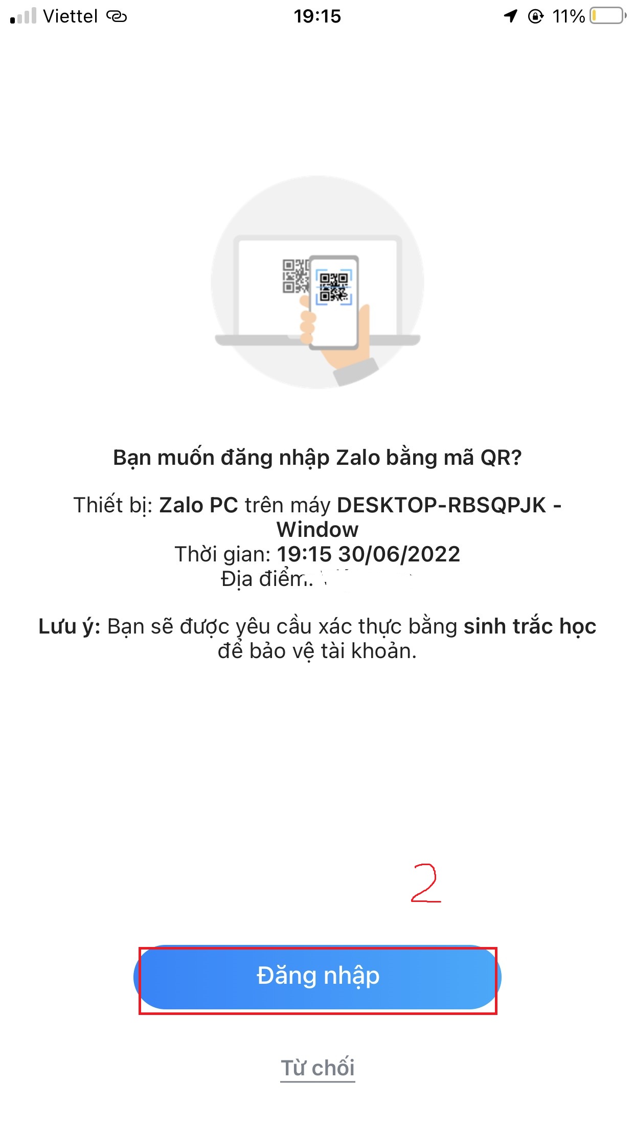 đăng nhập zalo bằng mã qr