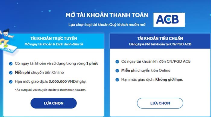 Tạo tài khoản acb online