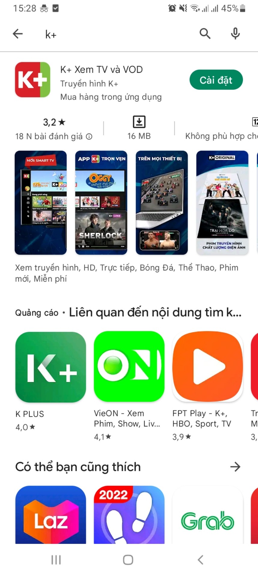 Cách xem K+ miễn phí trên điện thoại