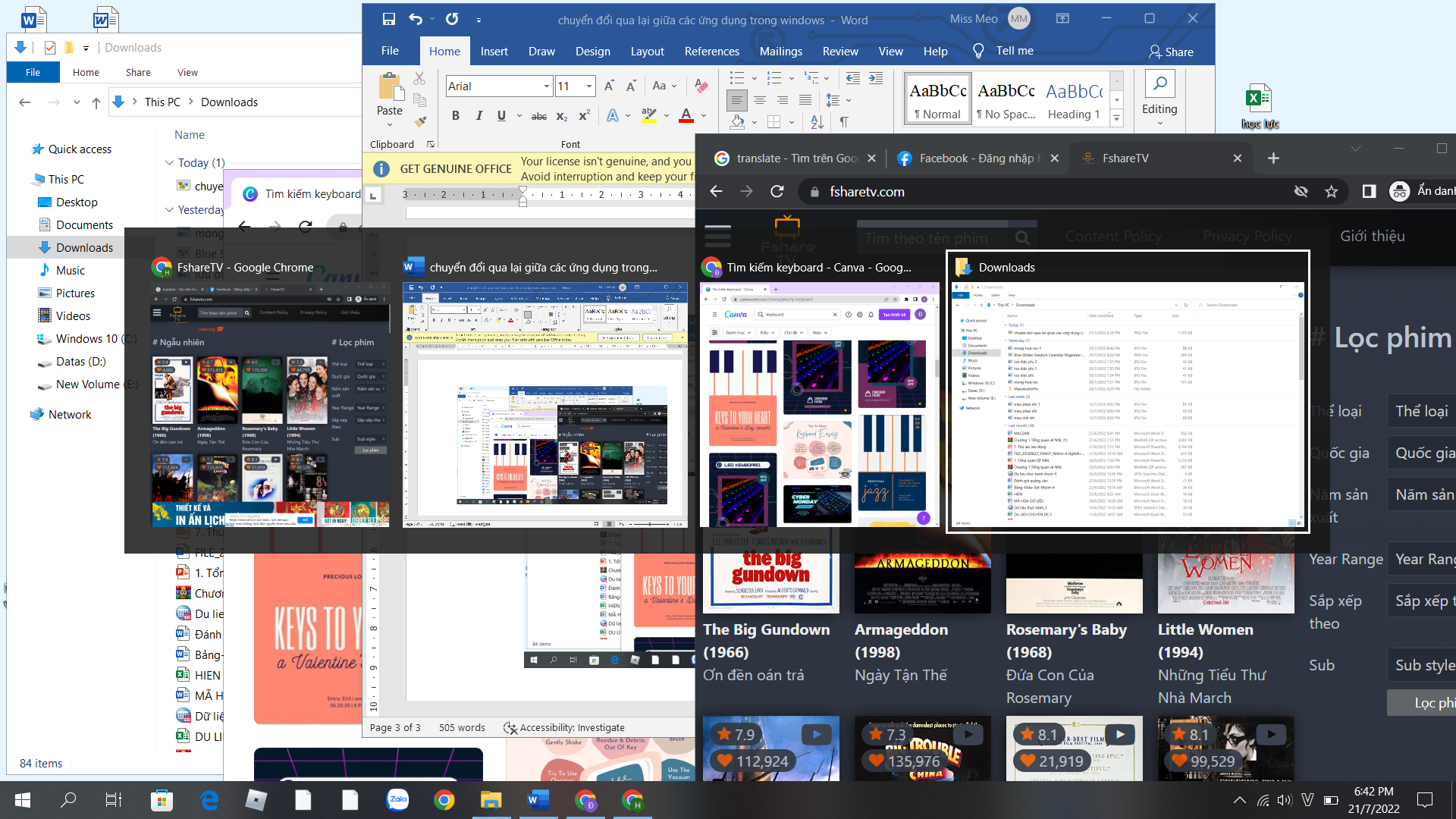 chuyển đổi qua lại giữa các ứng dụng trong windows