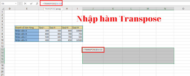 chuyển hàng thành cột trong excel