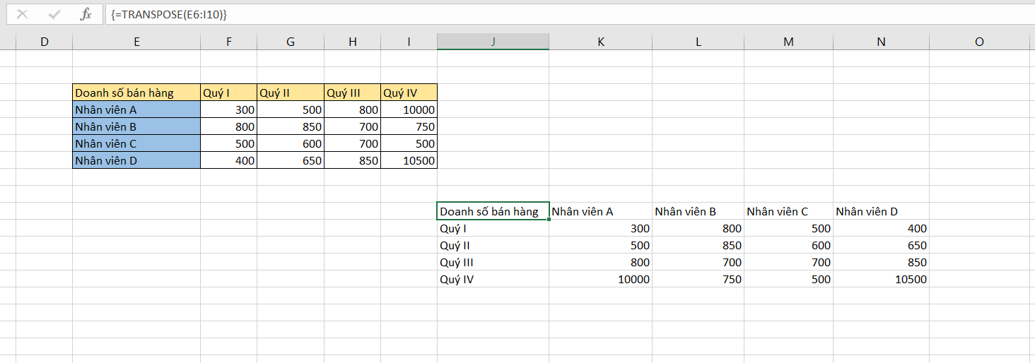 chuyển hàng thành cột trong excel
