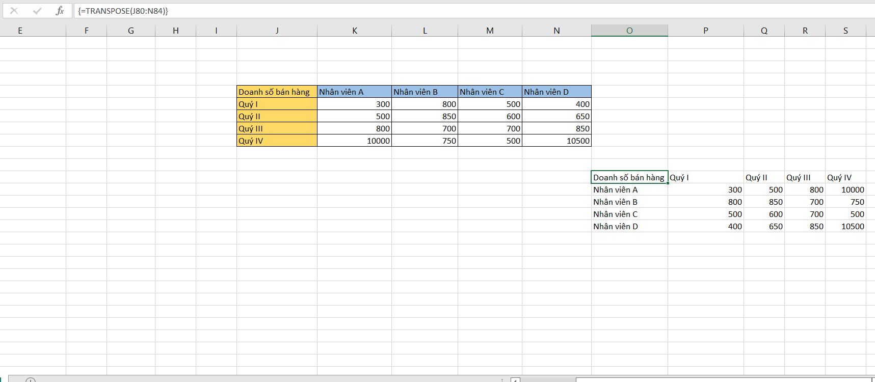 chuyển hàng thành cột trong excel