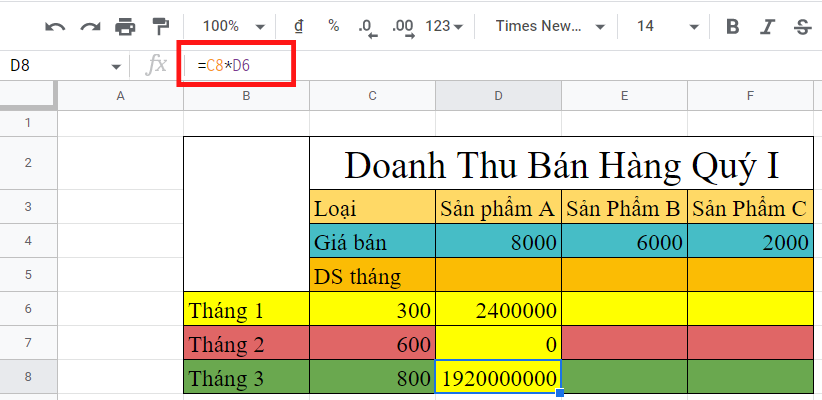 cố định công thức trong google sheet
