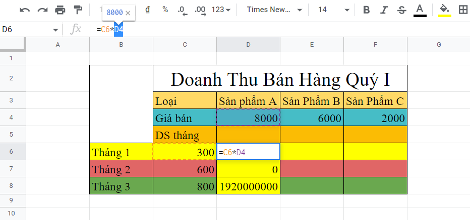 cố định công thức trong google sheet