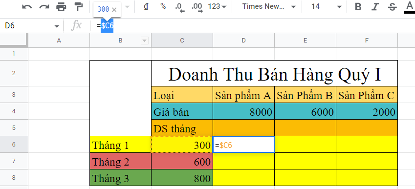 cố định công thức trong google sheet