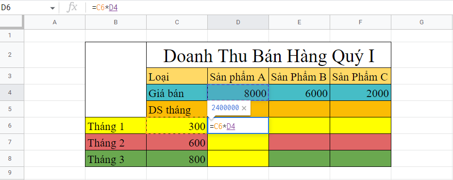 cố định công thức trong google sheet