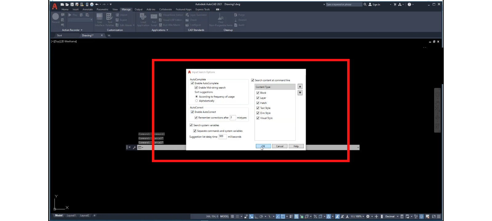 hiện gợi ý lệnh trong cad