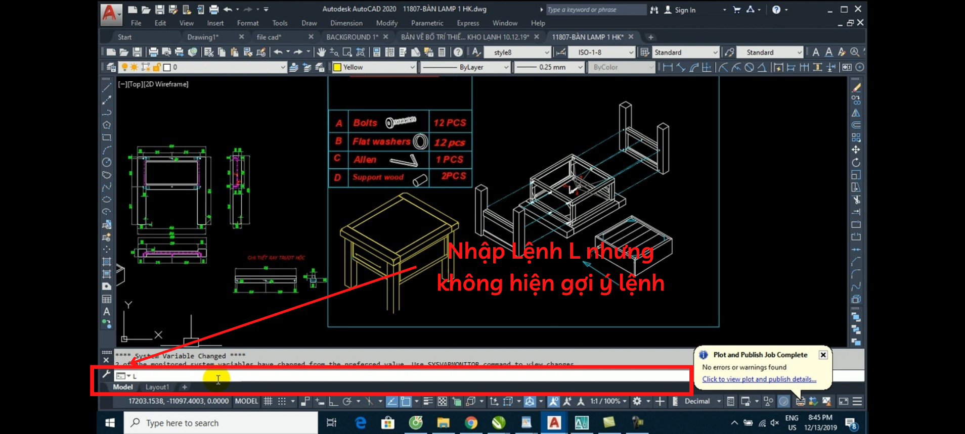 hiện gợi ý lệnh trong cad