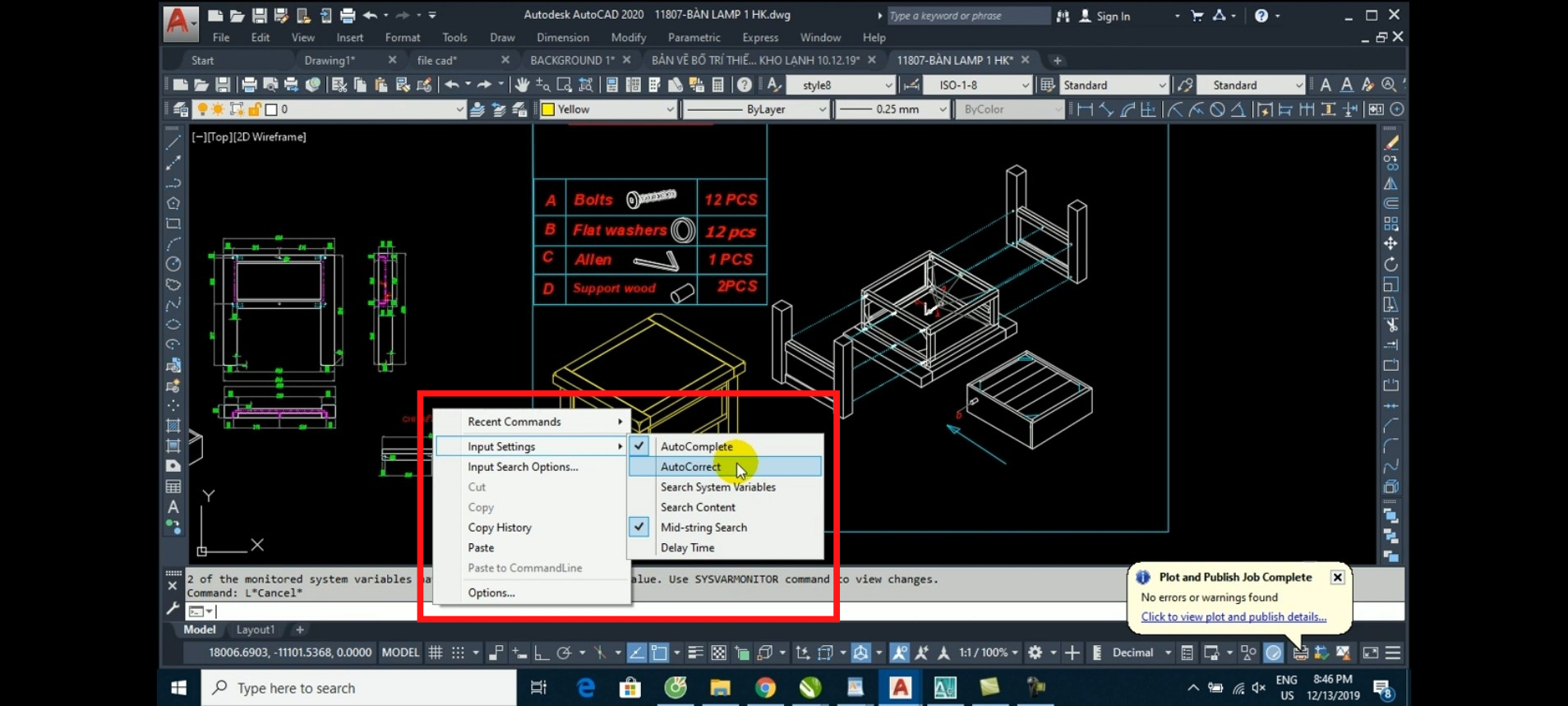 hiện gợi ý lệnh trong cad