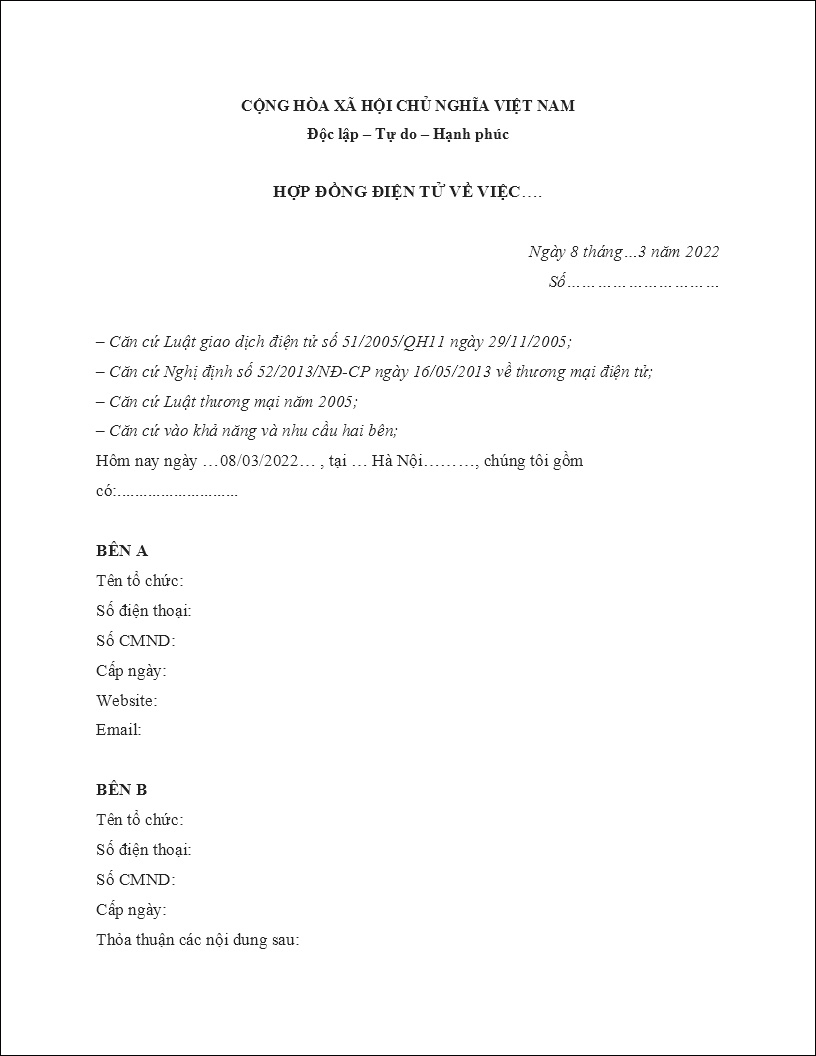 Mẫu hợp đồng điện tử