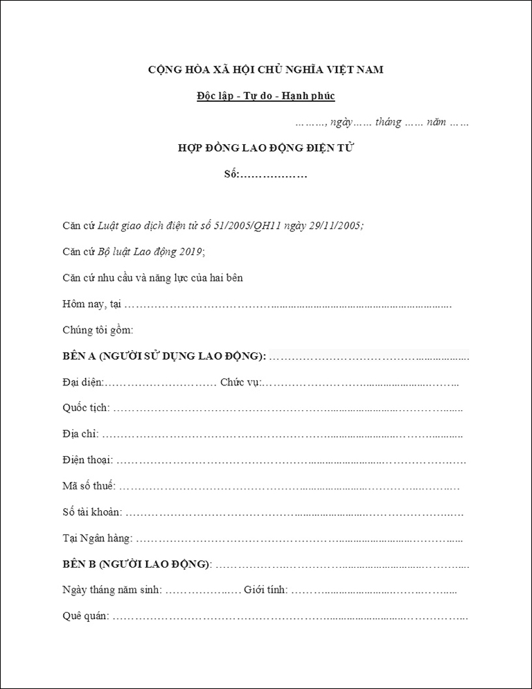 Mẫu hợp đồng điện tử