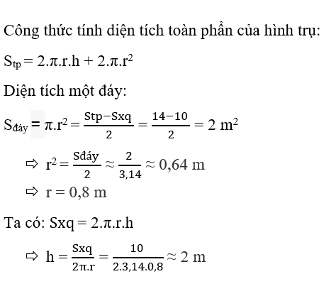 Công thức tính diện tích xung quanh hình trụ