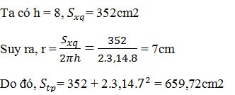 Công thức tính diện tích xung quanh hình trụ