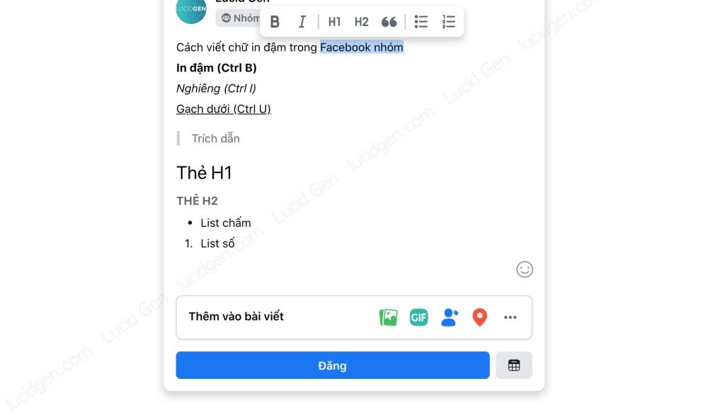 Cách viết chữ in đậm trên Facebook