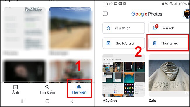 khôi phục ảnh đã xoá trong thùng rác