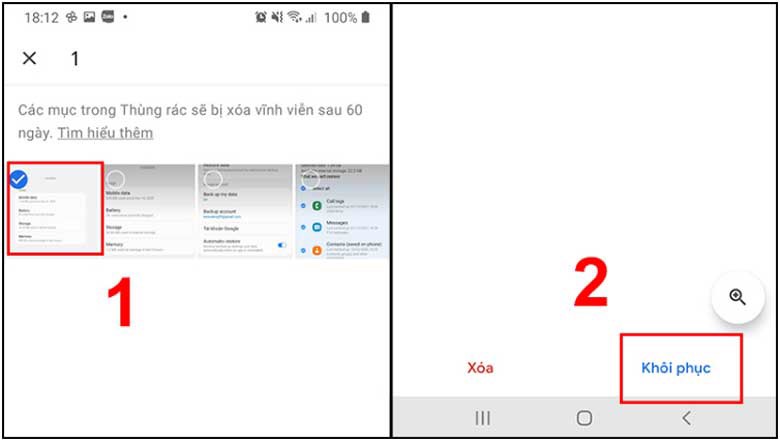 khôi phục ảnh đã xoá trong thùng rác