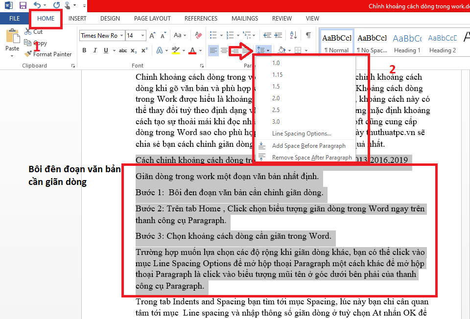 cách chỉnh khoảng cách giữa các dòng trong word