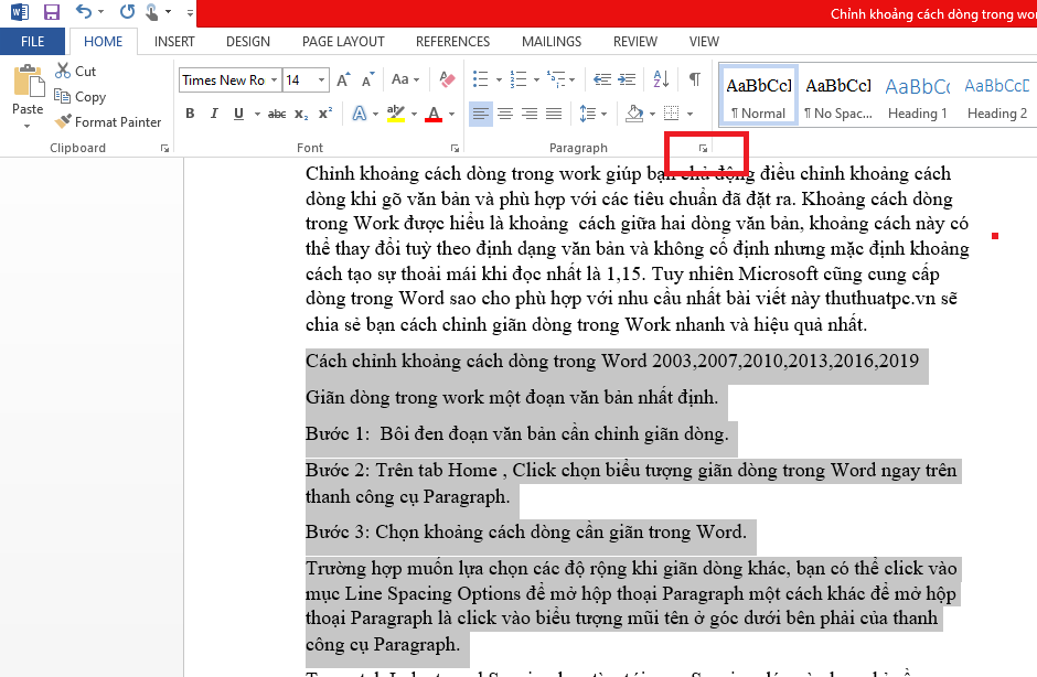 cách chỉnh khoảng cách giữa các dòng trong word