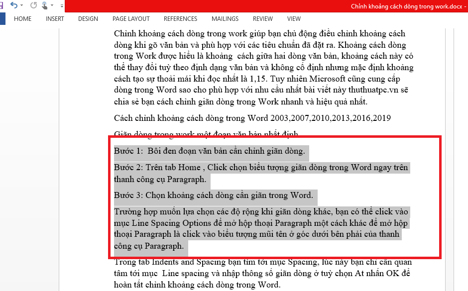 cách chỉnh khoảng cách giữa các dòng trong word