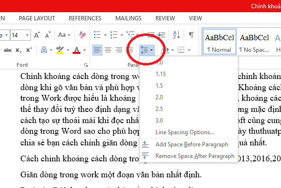cách chỉnh khoảng cách giữa các dòng trong word