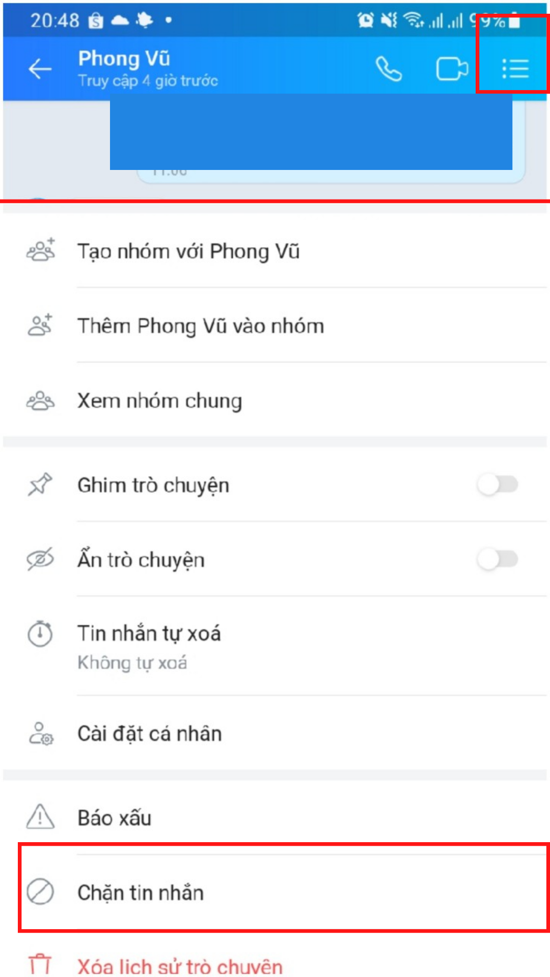 cách chặn tin nhắn từ người lạ trên zalo