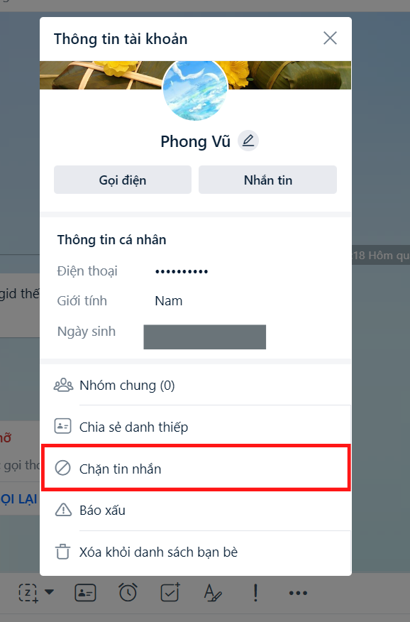 cách chặn tin nhắn từ người lạ trên zalo