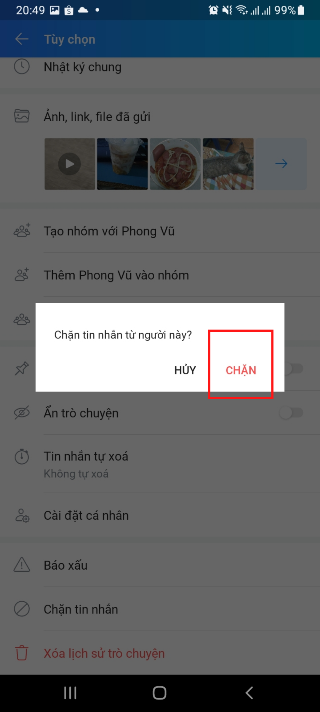 cách chặn tin nhắn từ người lạ trên zalo