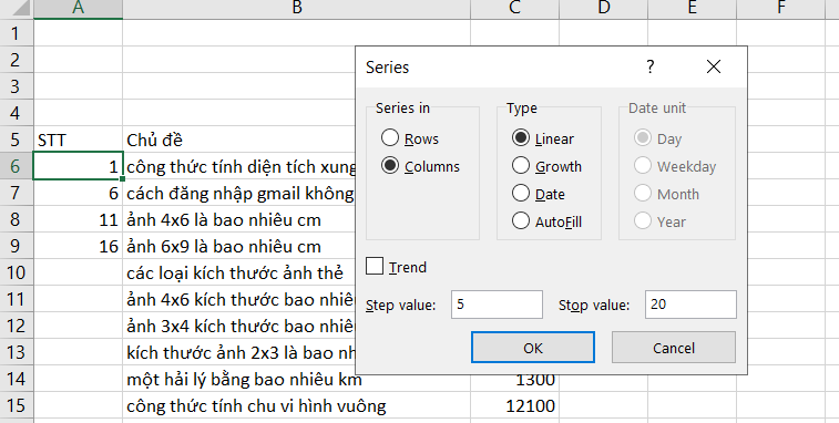 cách điền số thứ tự trong excel