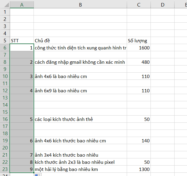 cách điền số thứ tự trong excel