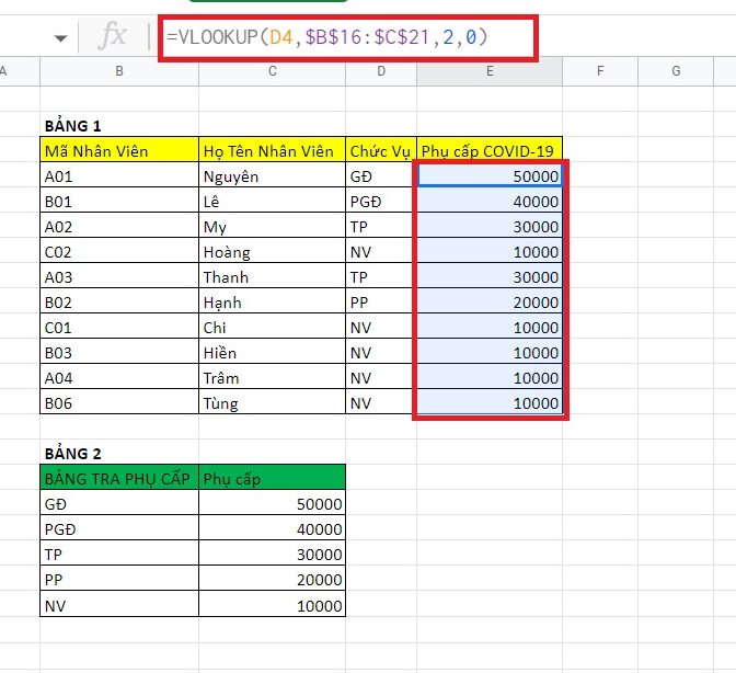 cách dùng hàm Vlookup giữa 2 Sheet