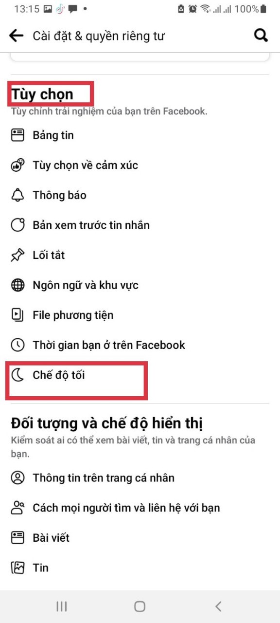 chuyển facebook sang chế độ tối