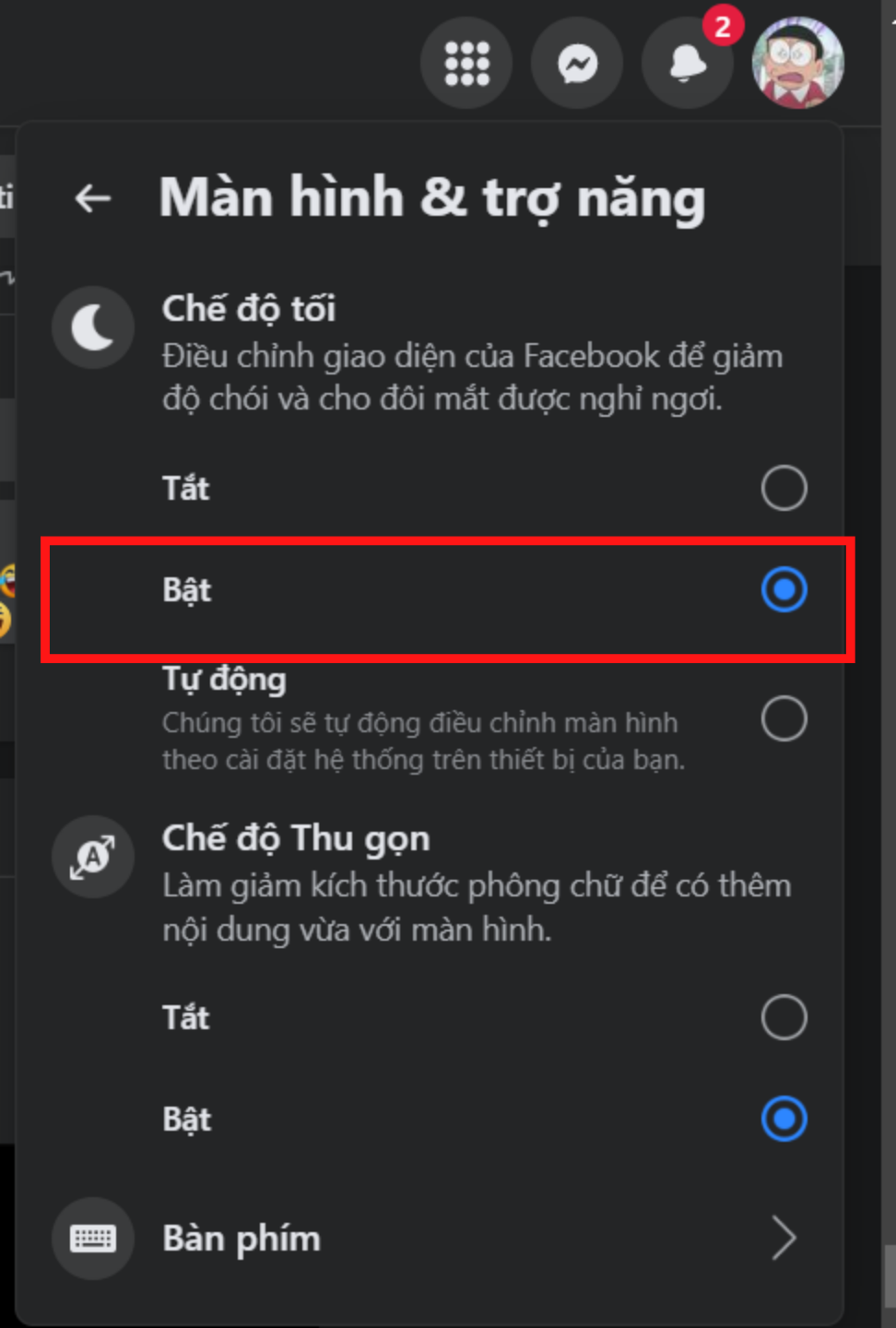 chuyển facebook sang chế độ tối