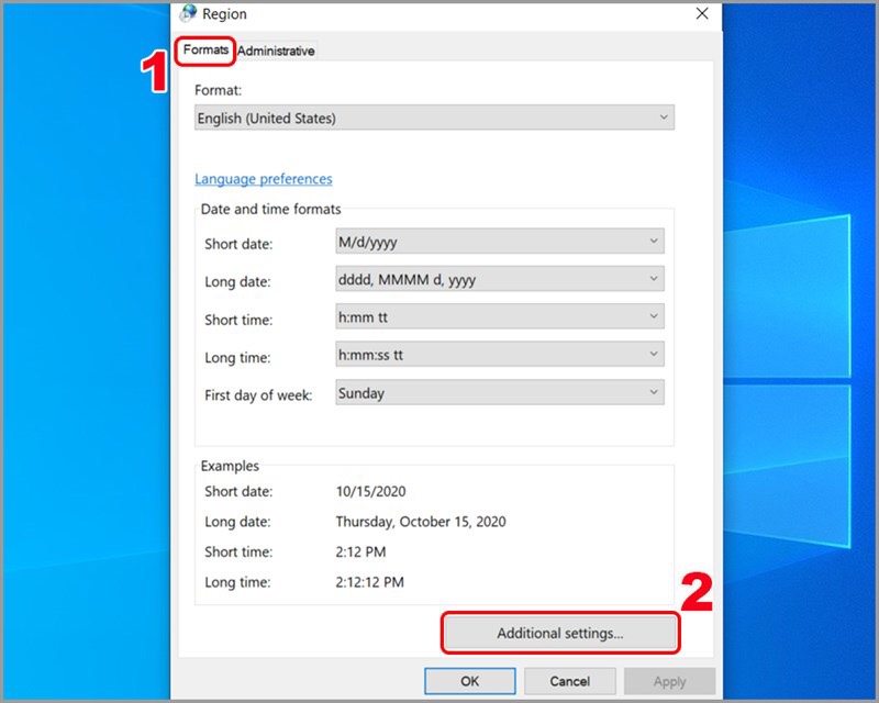 Chọn tiếp mục Additional settings để tiến hành đổi dấu phẩy thành dấu chấm trong win 10.