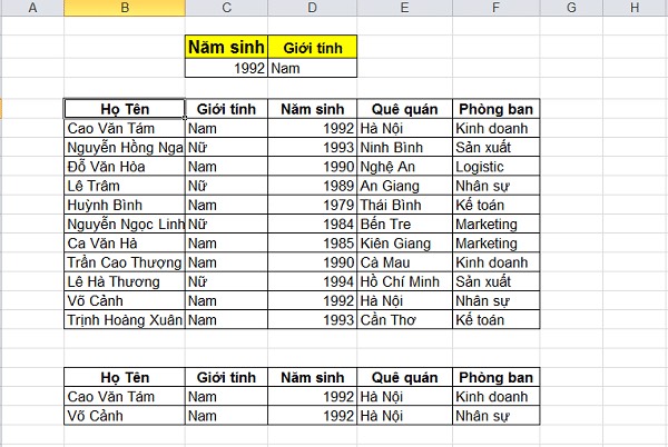 cách tạo filter trong 1 ô excel