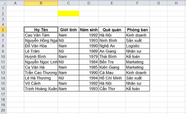 cách tạo filter trong 1 ô excel