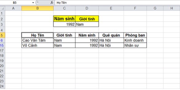 cách tạo filter trong 1 ô excel