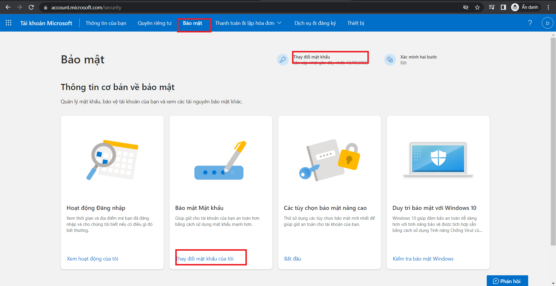 cách tạo mật khẩu microsoft