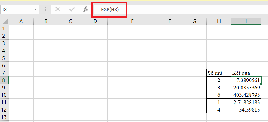 cách tính mũ trong excel