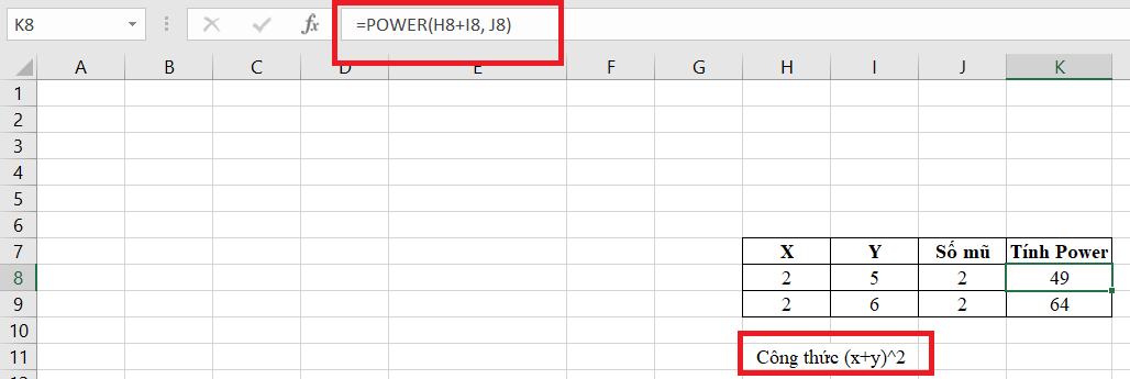 cách tính mũ trong excel