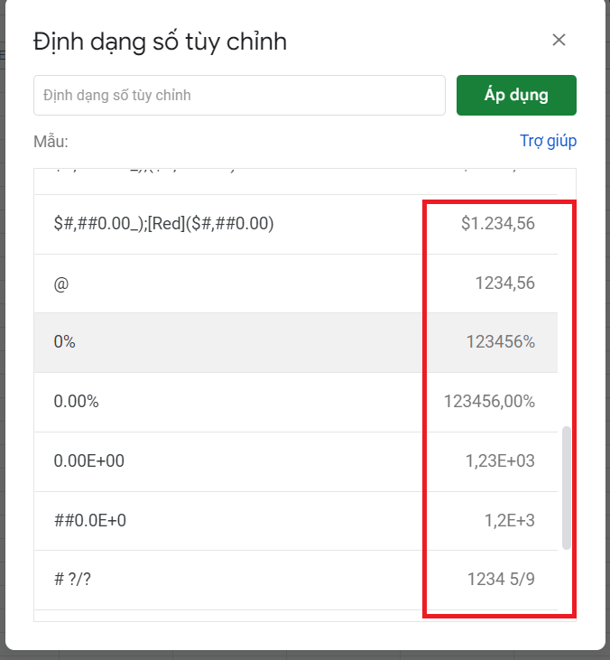 định dạng ngày tháng trong google sheet