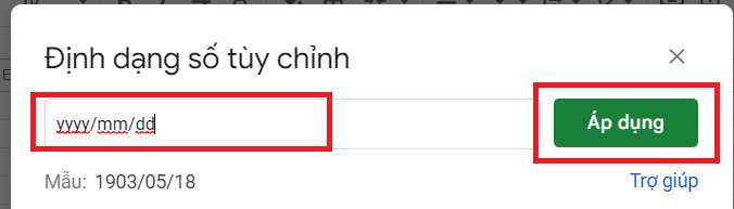 định dạng ngày tháng trong google sheet