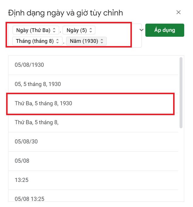 định dạng ngày tháng trong google sheet