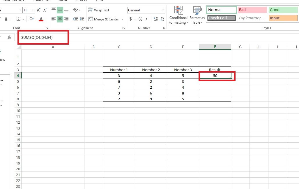 hàm bình phương trong excel